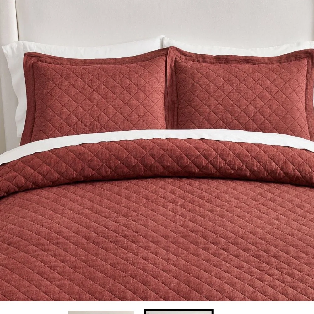 Pottery Barn Kind Size Belgian Flax Linen Diamond Quilted Sham 36” x20”